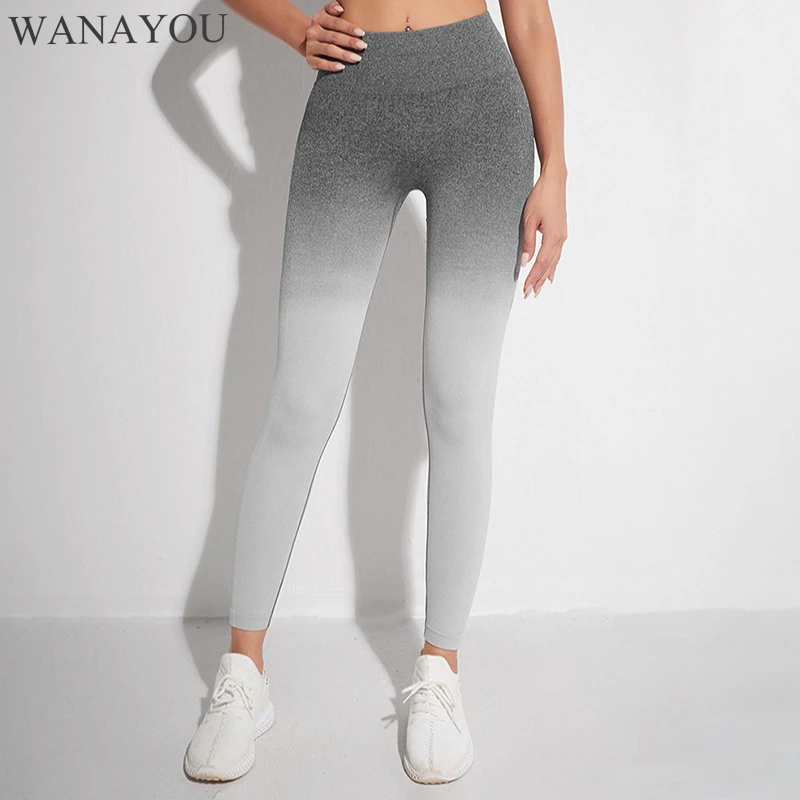 WANAYOU Seamless Yoga Pants, Gradient Sports Leggings, Hip Lifting Gym Fitness Tights, Hanging Dye Workout Running Pants