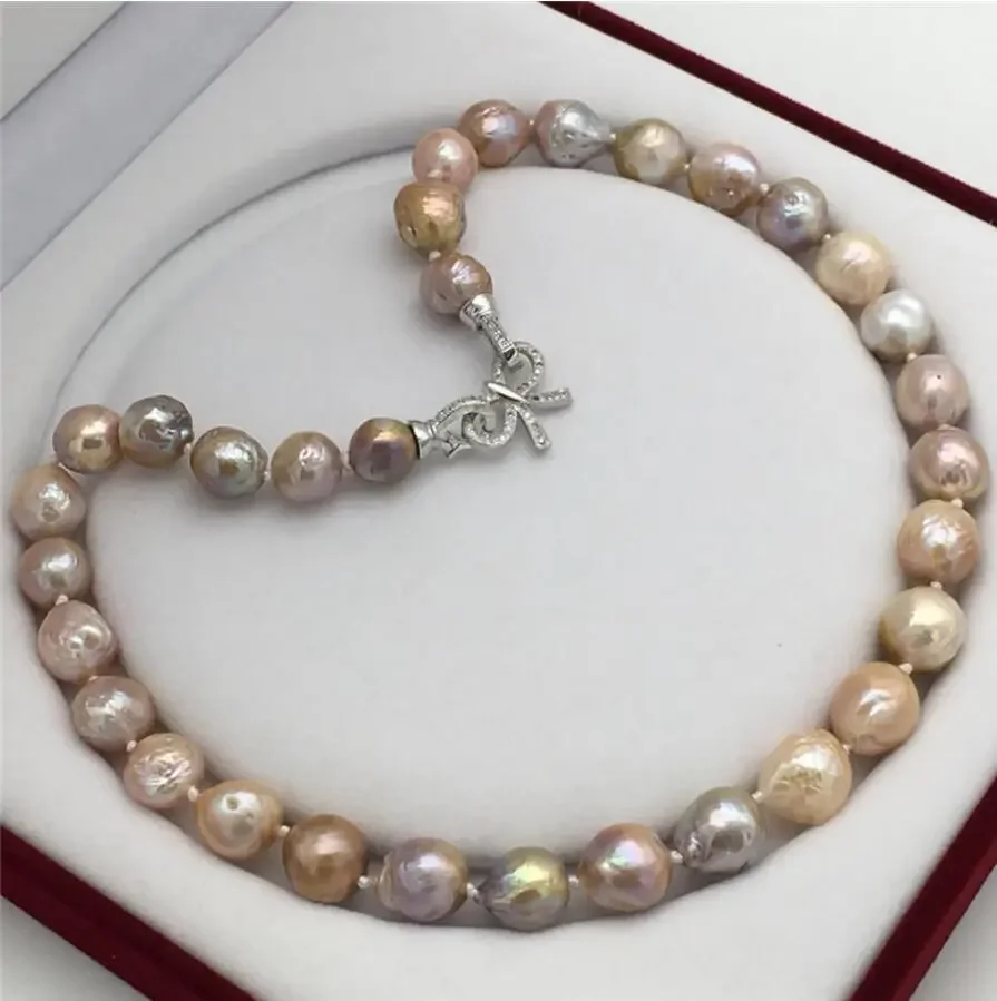 

New AA12-13 mm real natural rainbow of south sea pearl necklace 19"Beautiful butterfly clasp no box