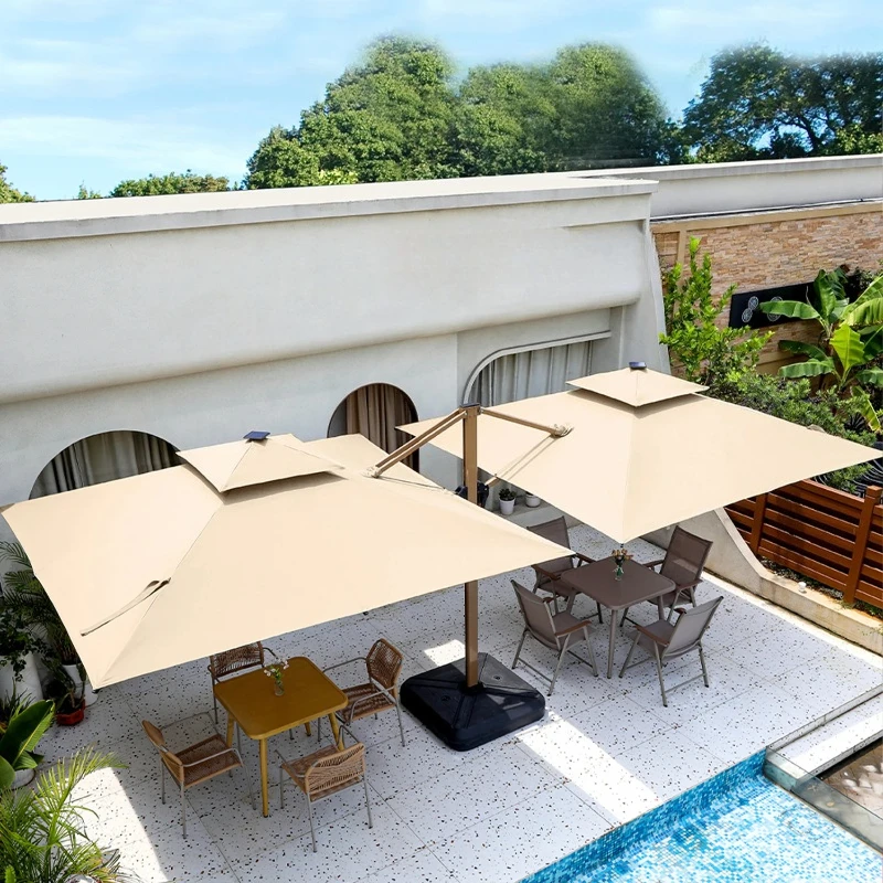 

Double Pull Rod Large Aluminum Sunshade Outdoor Two Heads Double Roman Restaurant Umbrella For Hotel