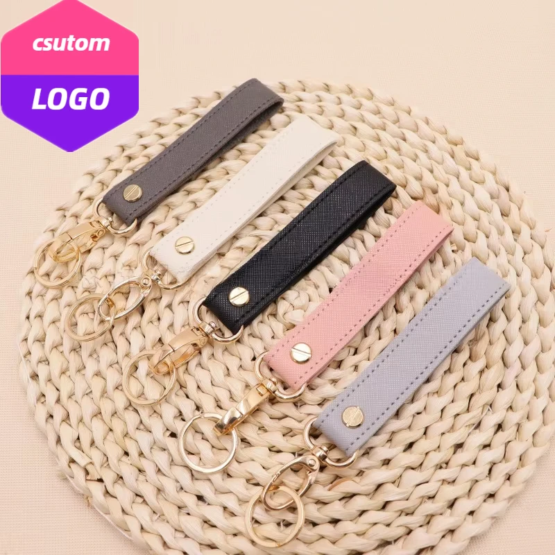 Laser Engrave Car Key Chain for Women Custom Logo PU Leather Keychain Personalized Name Number Bag Keyring Pendant