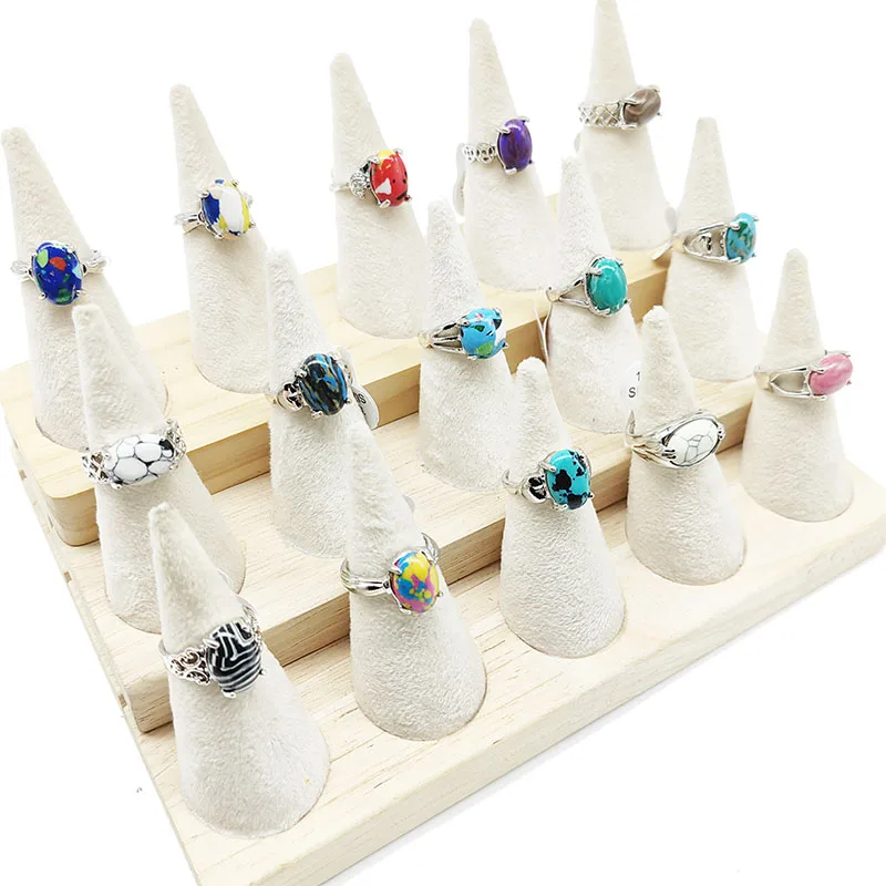 20 teile/los Großhandel Bunte Oval Naturstein Finger Ringe Für Frauen Böhmen Mix Stil Silber Farbe Hohl Legierung Metall Schmuck – Detail 10