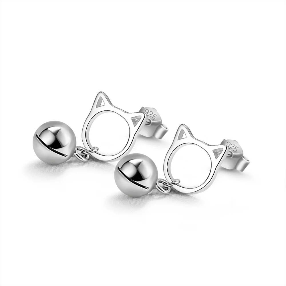 

Fashion Cute 925 Sterling Silver Animal Cat Bell Moon Stud Earrings For Women Teen Girls Earrings 5 Styles Not Allergic Gift