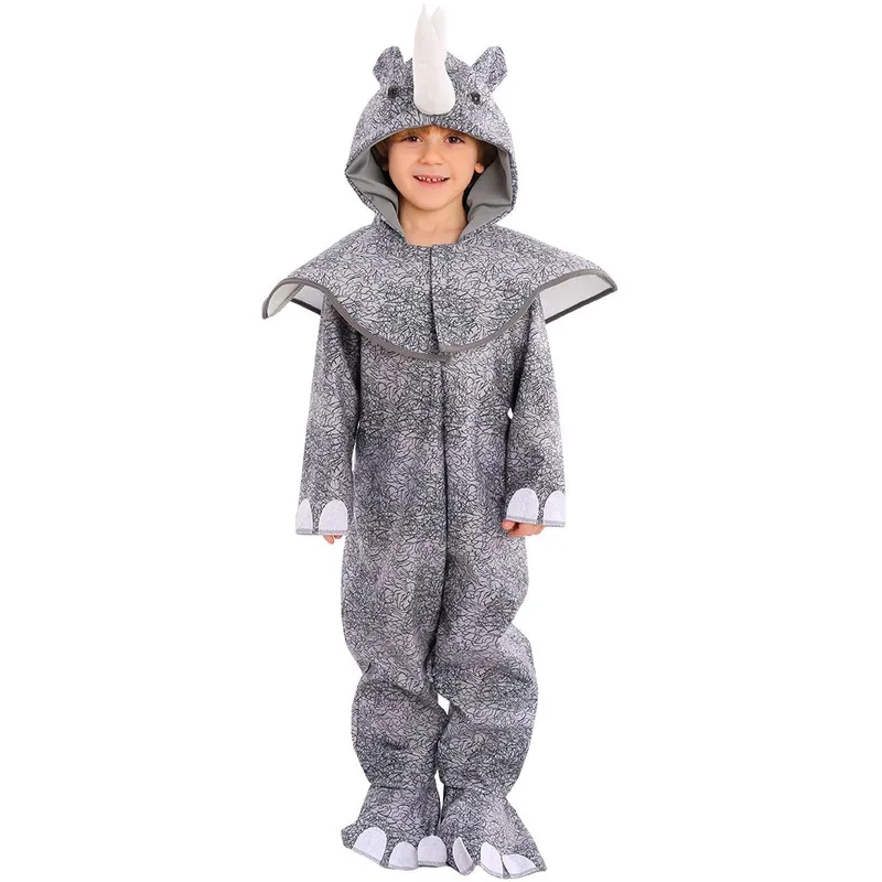 

Kids Animal Jumpsuit Headgear Halloween Masquerade Rhino Cosplay Costume Carnival Party Stage Performance Dress Up Party Set