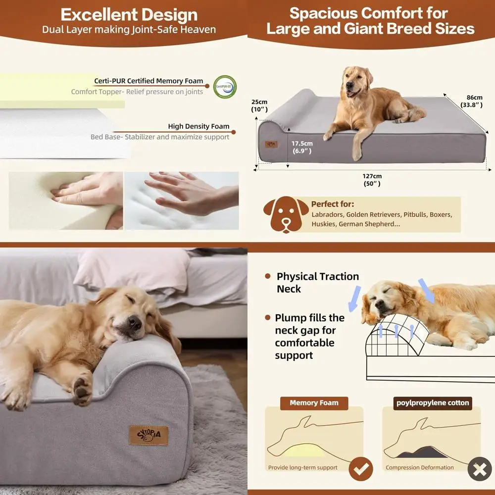 

XXL 35D Лежак для собак из пены с эффектом памяти, очень большой ортопедический диван толщиной 7 дюймов для пожилых собак более 100 фунтов, водостойкий и моющийся