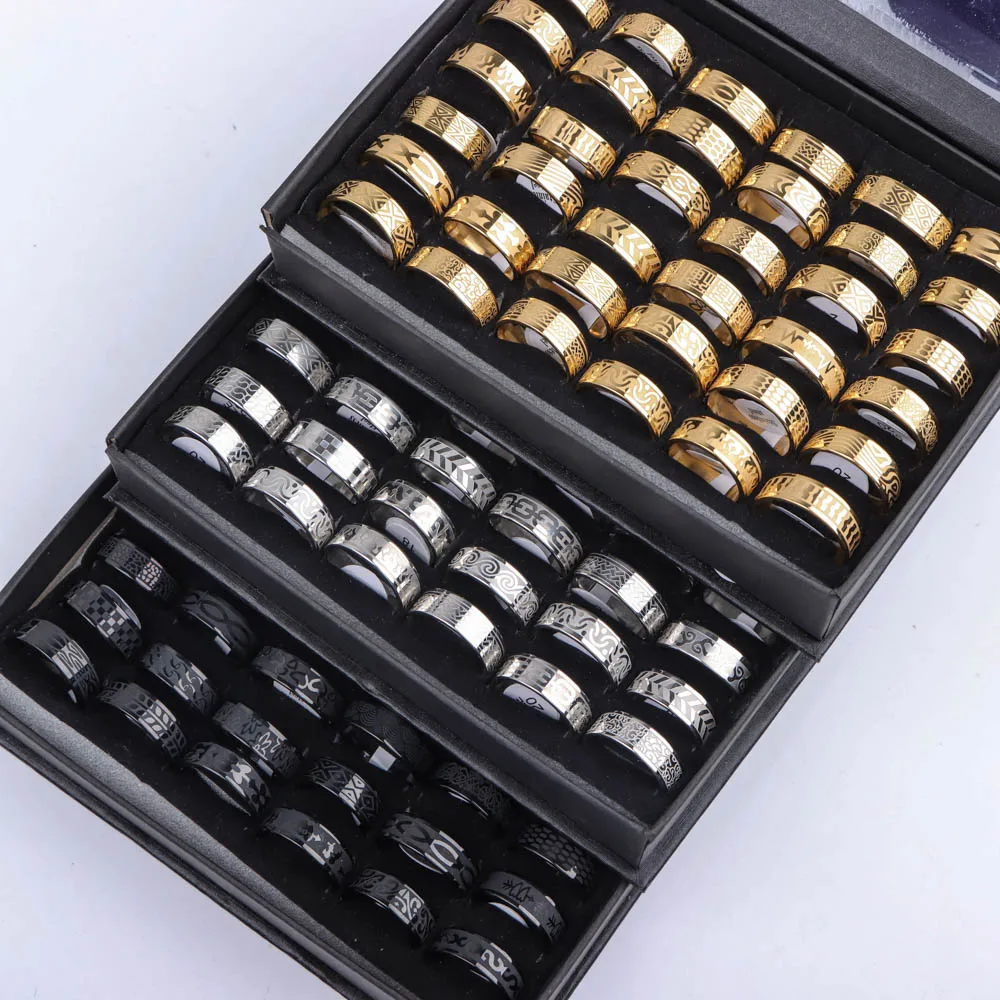 10 unids/lote de anillos clásicos de acero inoxidable lisos a la moda para mujeres y hombres, estilo mixto Simple, Color dorado, plateado y negro, regalo de fiesta, joyería