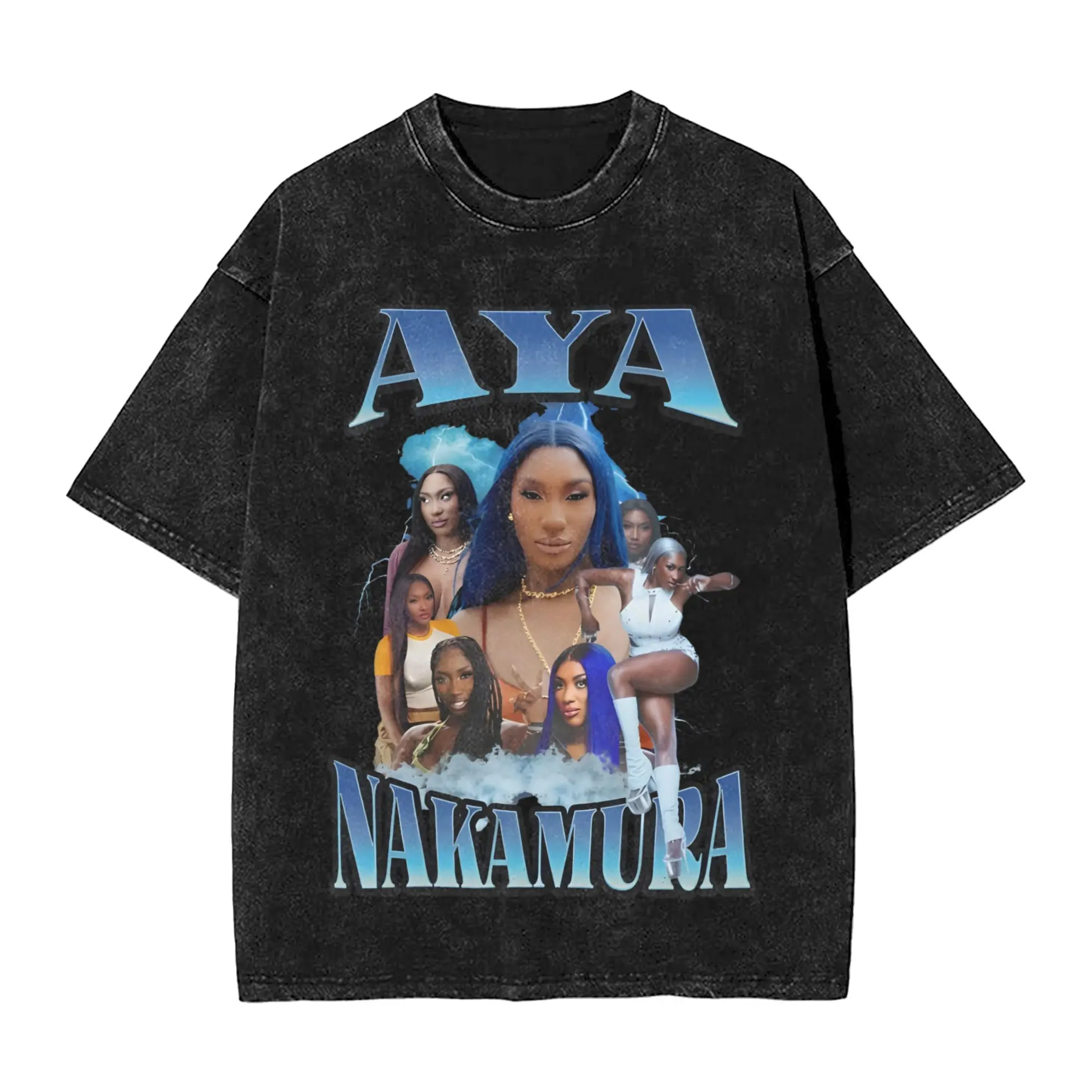 Aya Nakamura Lightning  Vintage Washed T-Shirts Novelty Pure Cotton Tees Round Collar Short Sleeve T Shirts 4XL 5XL 6XL Clothes