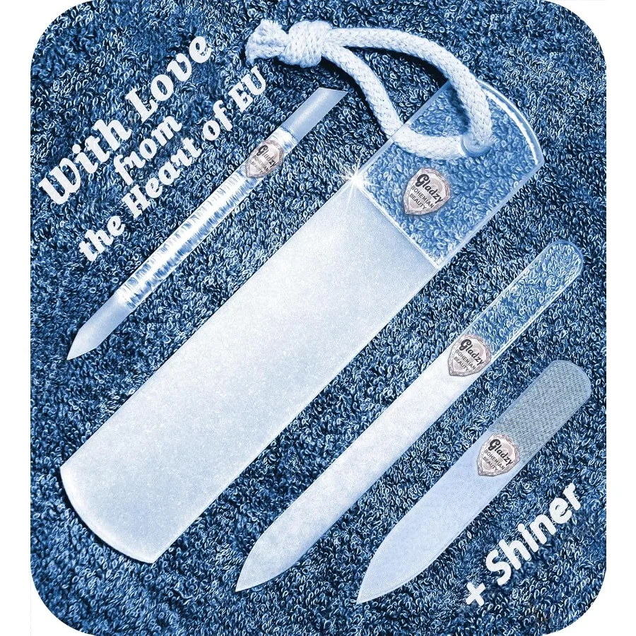 

GLADZY Czech Glass Nail File Set Multifunctional Nail Shiner Buffer Callus Remover Foot Rasp with Etched Surface Glass Cuticle