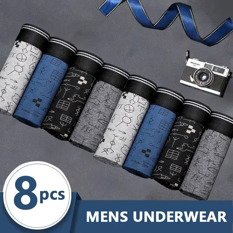 

New 8Pcs Cotton Men Boxer Shorts Underwear Antibacterial Boxershorts Sexy Male Panties Breathable Men Underpants Lingeries