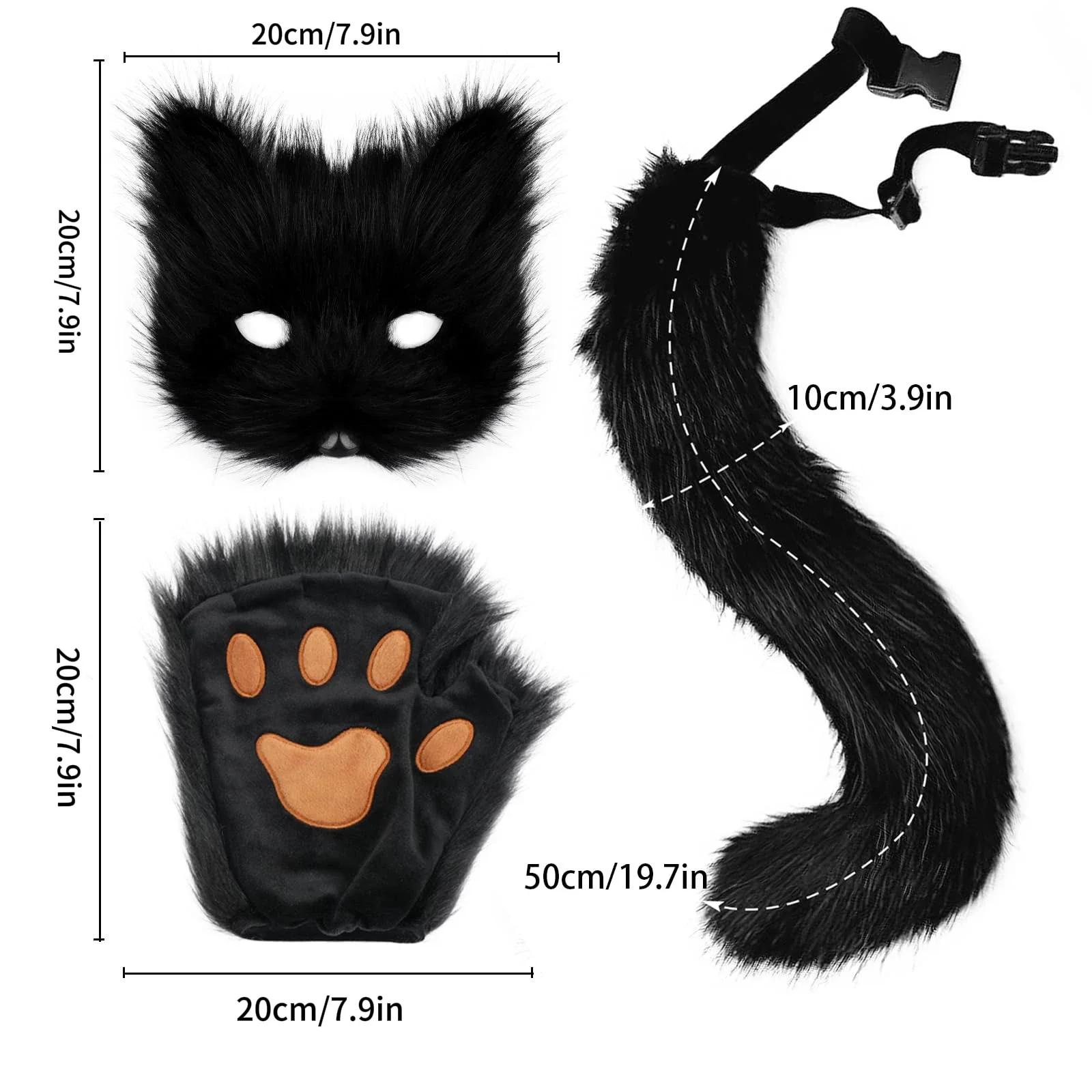 Cosplay Halloween Fox Accessory Set Artificial Fox Tail Fluffy Paw Mask Masquerade Party Sexy Erotic Womens Costume Accessories