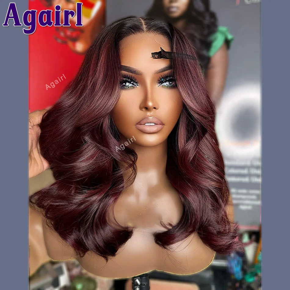 

Dark Red Brown 5x5 Closure Lace Wig Human Hair 12A Transparent 13x6 13x4 Body Wave Lace Frontal Wig 30 32Inch 200% Pre Plucked