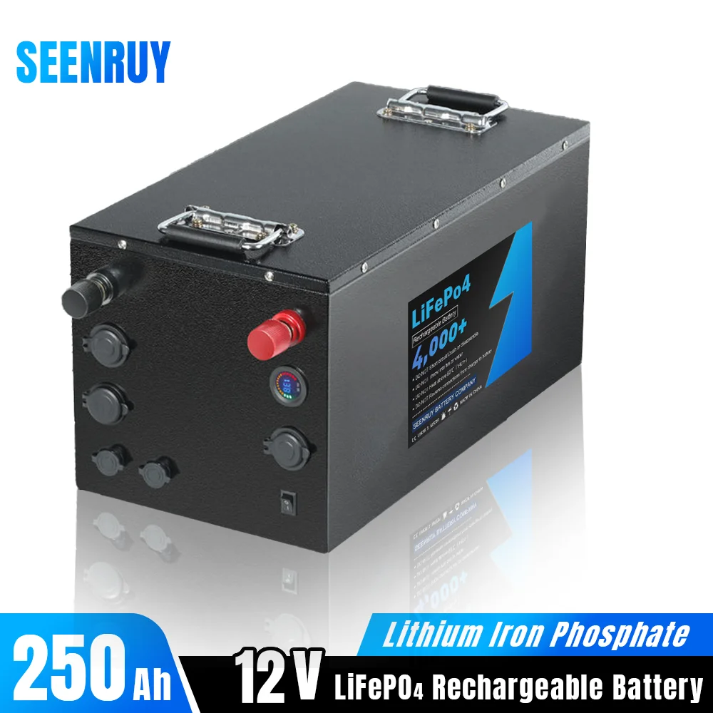 12V 250Ah Lifepo4 Battery Pack Lithium Iron Phosphate Built-in 200A BMS Deep Cycle for RV Solar Energy Outdoor Campers +Charger