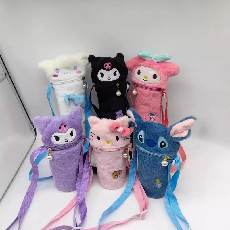 Sanrio Kawaii Cinnamoroll Cartoon Plush Insulated Cup Protective Cover Hello Kitty Kuromi Crossbody Bag Water Bottle Bag Gifts