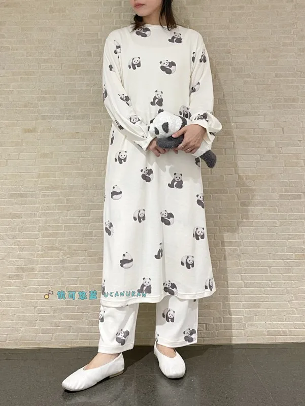 2023 New Arrive Japan Cotton Modal Panda Long Sleep Pajamas Dress Home wear Gown Loungewear