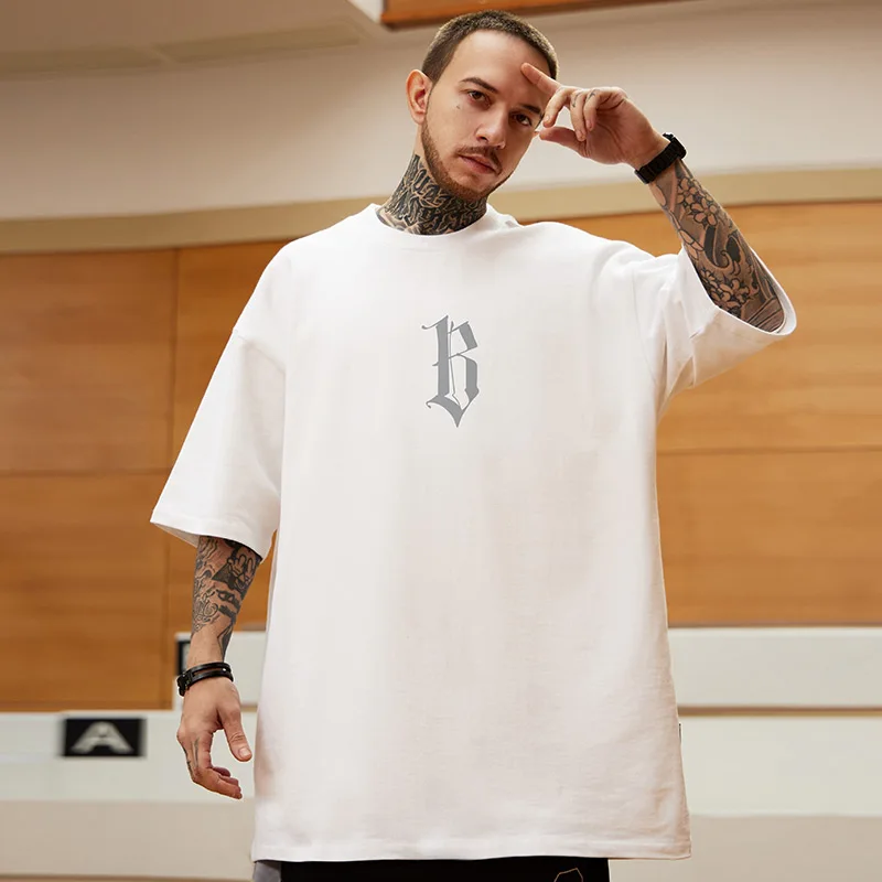Abfer Summer Fashion  Versatile Brown Oversized T Shirt Half-sleeved Men Women B Letter Graphic T Shirts Hip Hop Cotton Tshirt