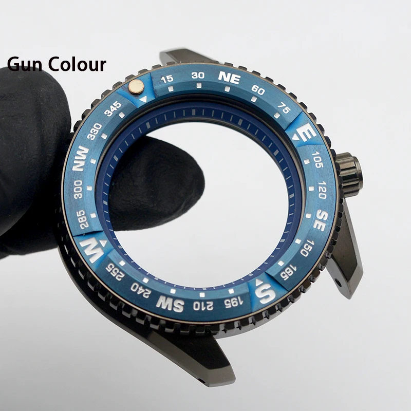 

JINJIANG 44.8mm gun color case. Suitable for NH35, NH36, 4R, 6R movements. Water resistance up to 200 meters. Dive watch accesso