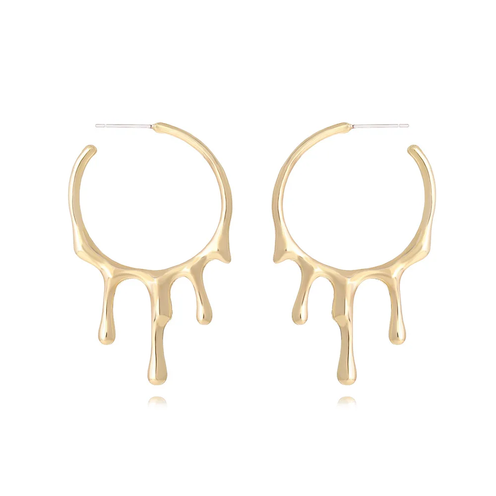 Simple liquid alloy earrings, earrings, personalized special-shaped water drop circle earrings,  women's
