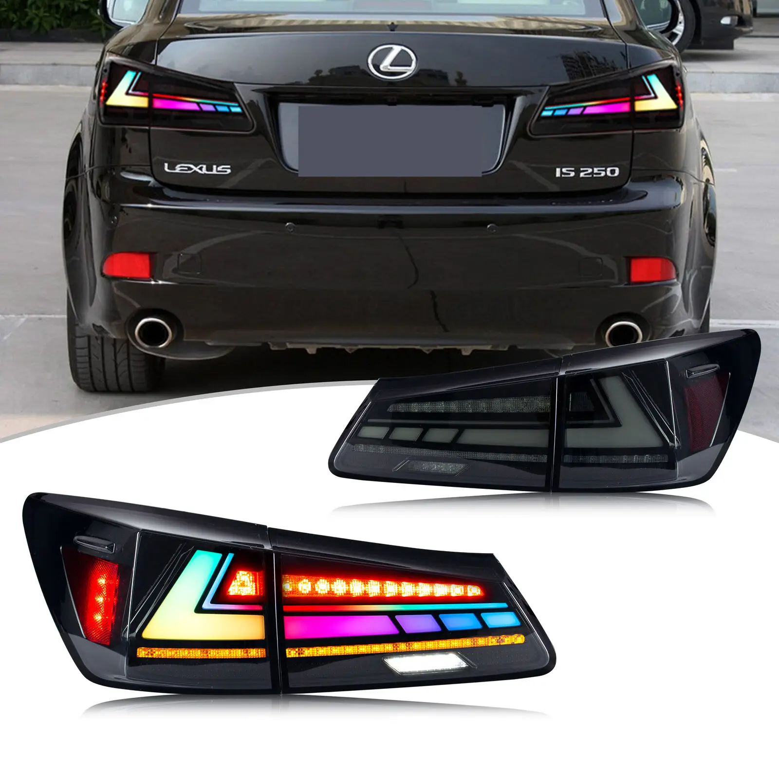 LED RGB Tail Lights for Lexus IS250 IS350 ISF 2006-2013 Start-up Animation Indicator APP Control Bluetooth Colorful Rear Lamps