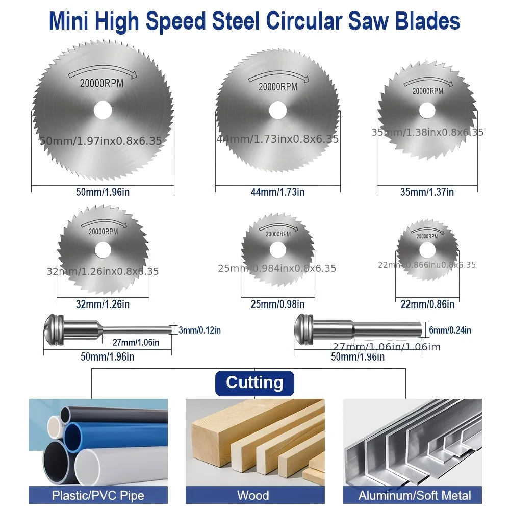 6Pcs HSS Mini Circular Saw Blade Set with Mandrel, Rotary Tool Cutting Disc for Wood Plastic Aluminum, Fits Dremel DIY Cutting
