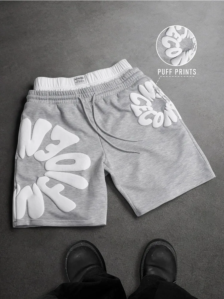 Summer Men's Oversized Streetwear Shorts Brand 3D Puff Print Letter Graphic Polyester Gray Multi Color Casual Shorts S-2XL