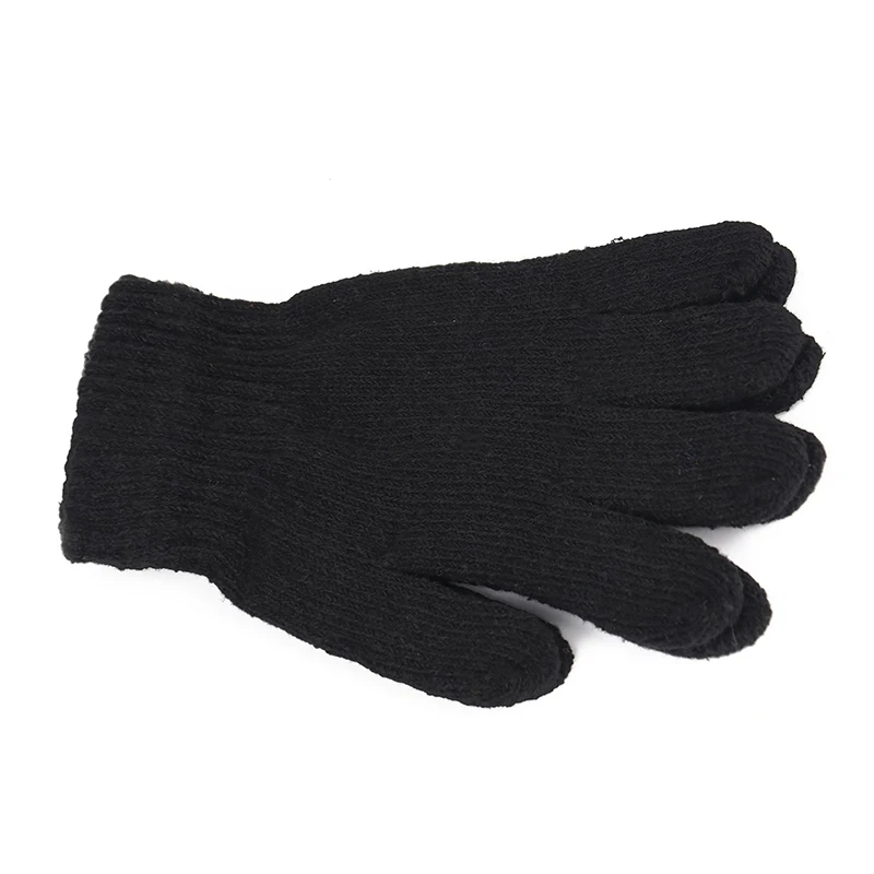 1Pair Black All-Finger Gloves For Women And Men Wool Knit Wrist Cotton Gloves Winter Warm Workout Gloves