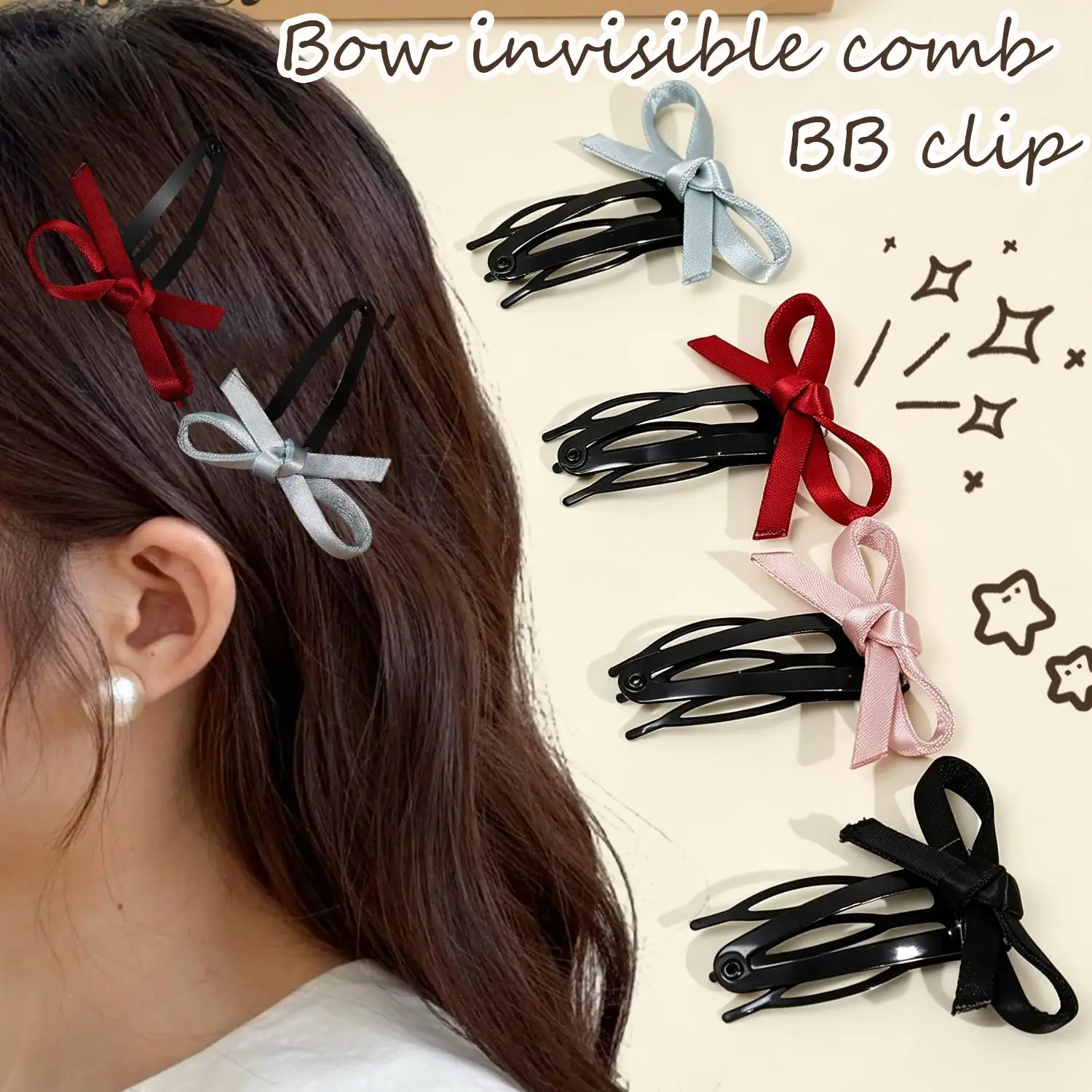 1/4Pcs Bow Three Prong Hair Comb Invisible Clip Firm Grip for Bangs SideHair Bun Princess Half Up Hairstyle Gift Pink Blue Black