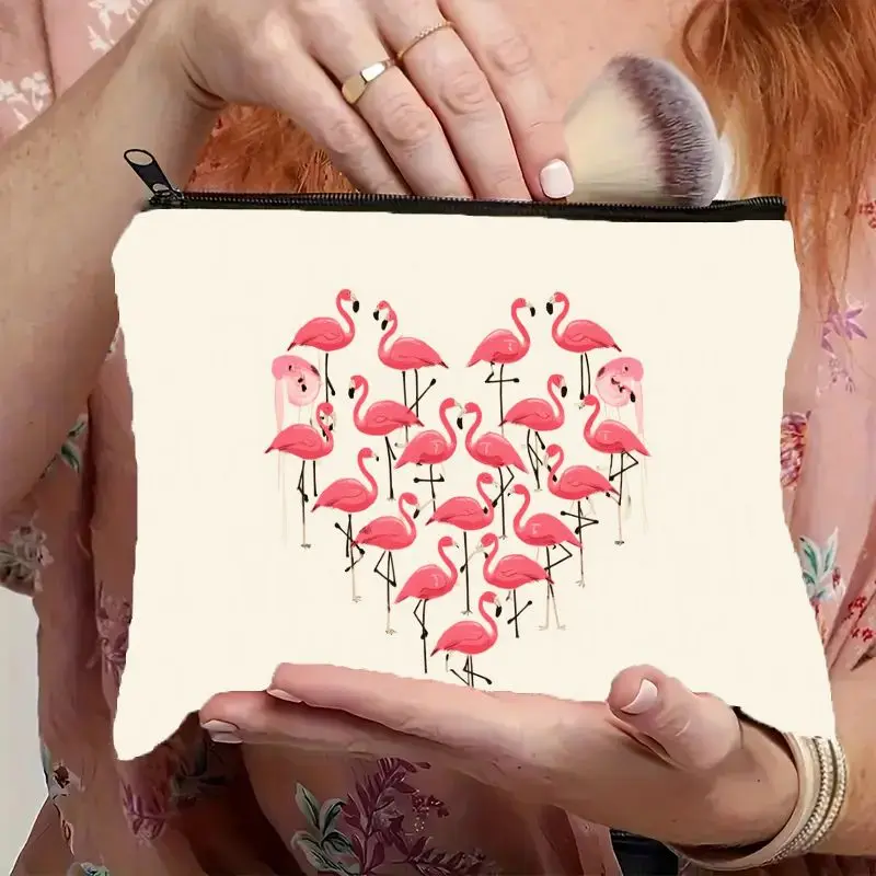 1 Piece Heart-Shaped Flamingo Pattern Makeup Bag - Multifunctional Zipper Pouch for Women, Jewelry Storage Bag, Perfect Travel Zipper Storage Bag, Fun Birthday Gift