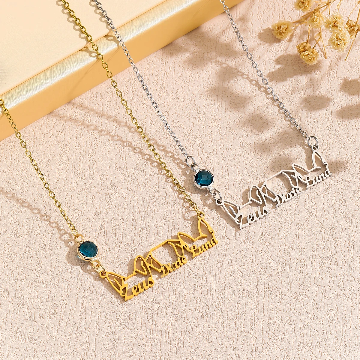 

Stainless Steel English Letter Name Necklace Hollow Pet Cat And Dog Ear Collarbone Chain Pendant