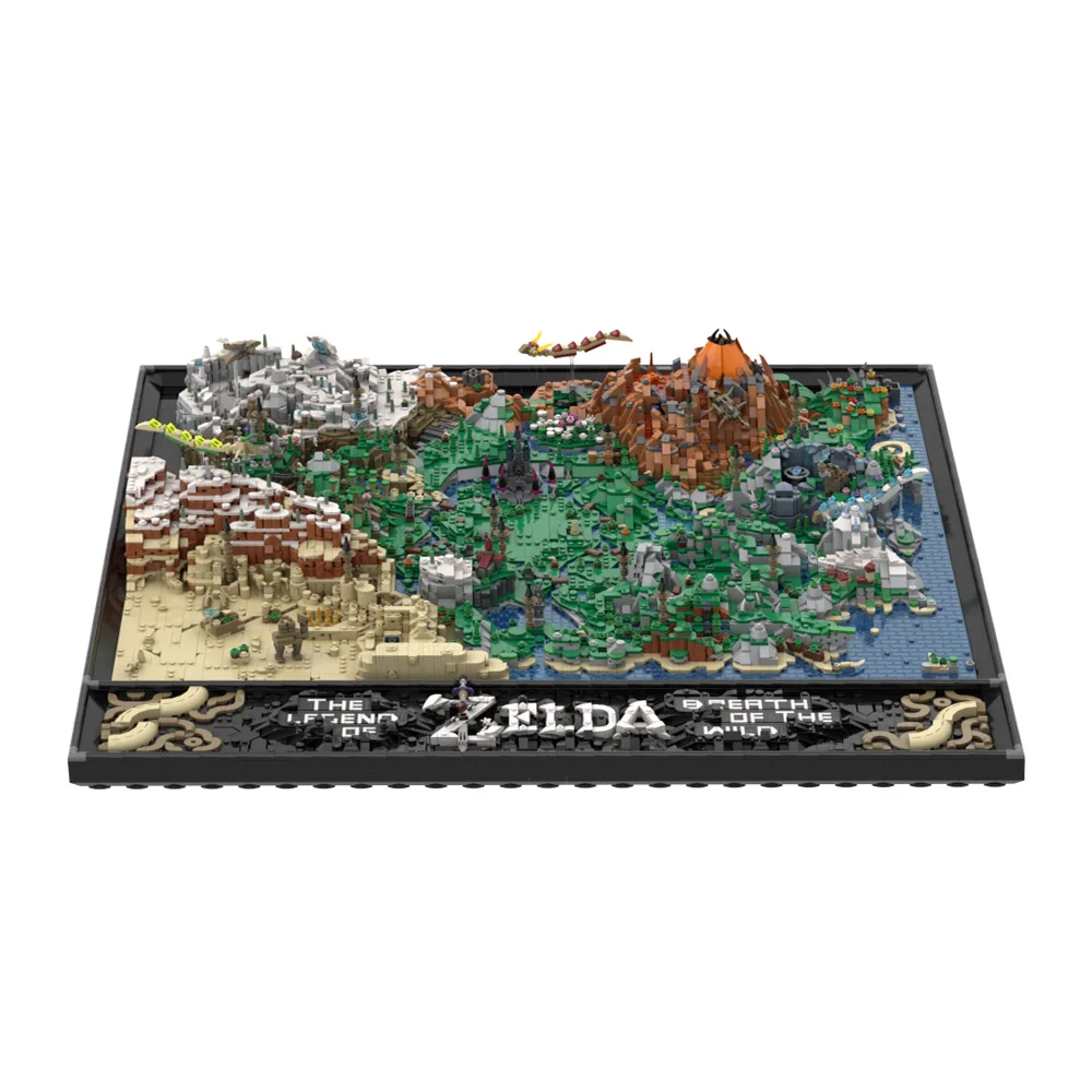 Gobricks MOC Zeldaed Mappa del mondo Building Block Zeldaed Architettura Tempio del tempo Hyrule Tabantha Grande ponte Castello Mattoni Giocattolo