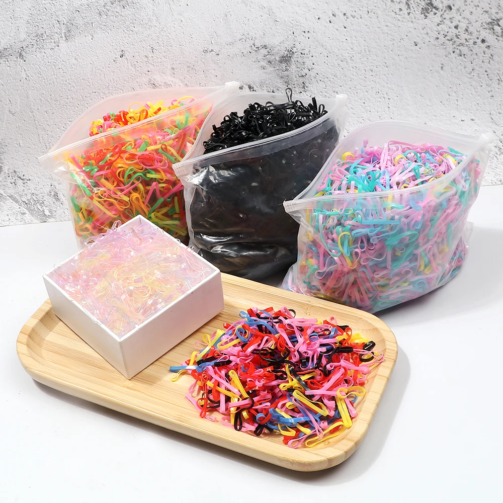 500pcs/Pack Colorful Disposable Elastic Hair Bands for Kid Girl Scrunchie Rubber Band Hair Accessories Hair Ties Ponytail Holder