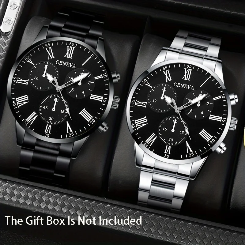 2pcs/set Men's Fashion Strap Quartz Watch Set, Black Design, Precise Timing, Suitable for Business and Casual Wear (No Box)