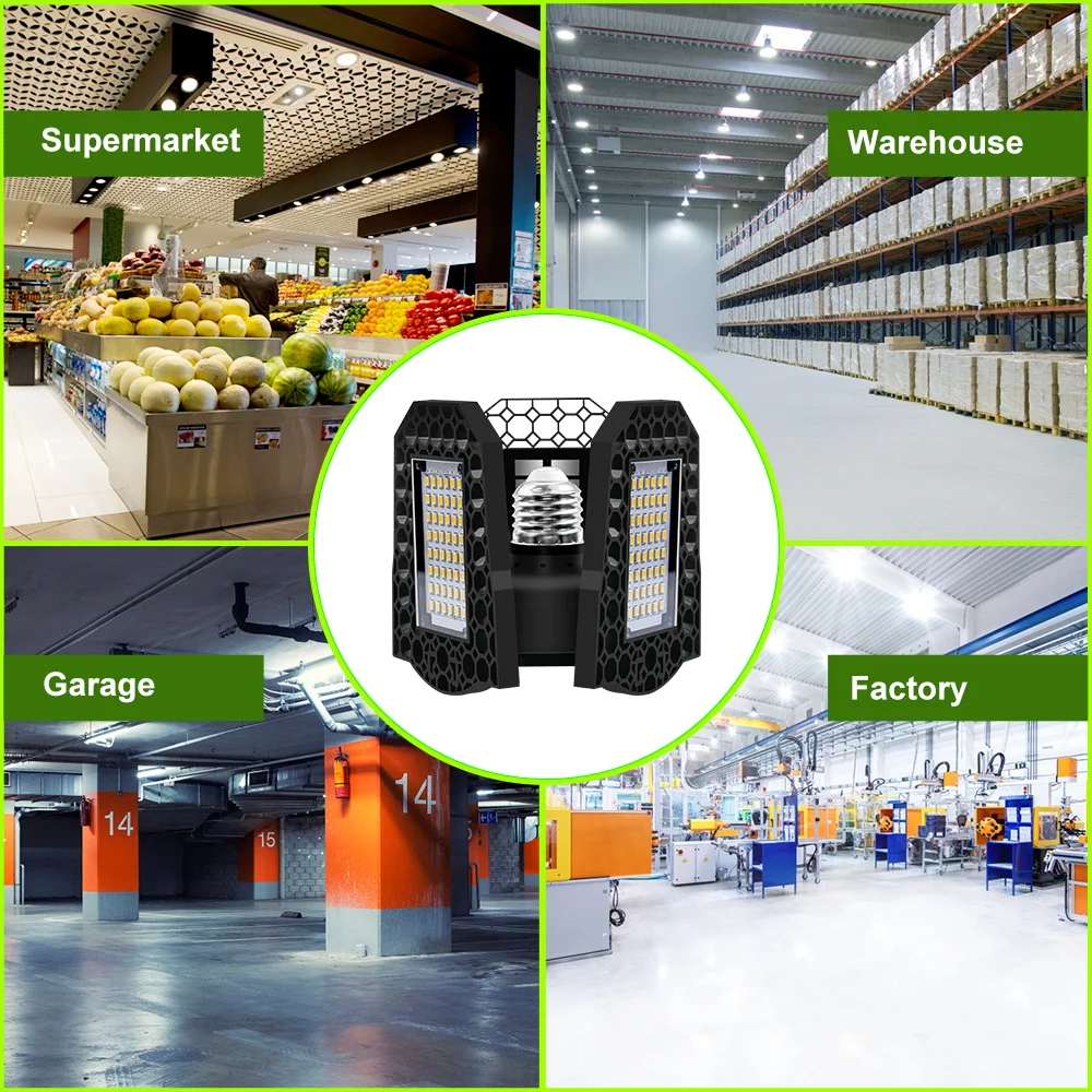 E27 220V LED Garage Light Folding Deformable Bulb E26 110V 40W 60W 80W For Home Warehouse Beement Workshop Lamp Cold/Warm White