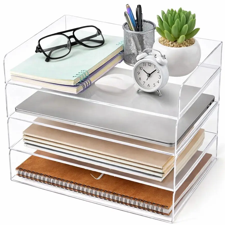 

4 Tier Paper Organizer Letter Tray Acrylic Desk File Organizer Stackable Documents Letter Clear Paper Holder Sorter Office Tray