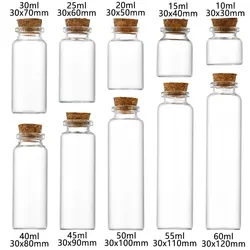 20pcs 10ml 15ml 20ml 25ml 30ml Cute Clear Glass wishing Bottles with Cork Stopper Empty Spice Bottles Jars DIY Crafts Vials