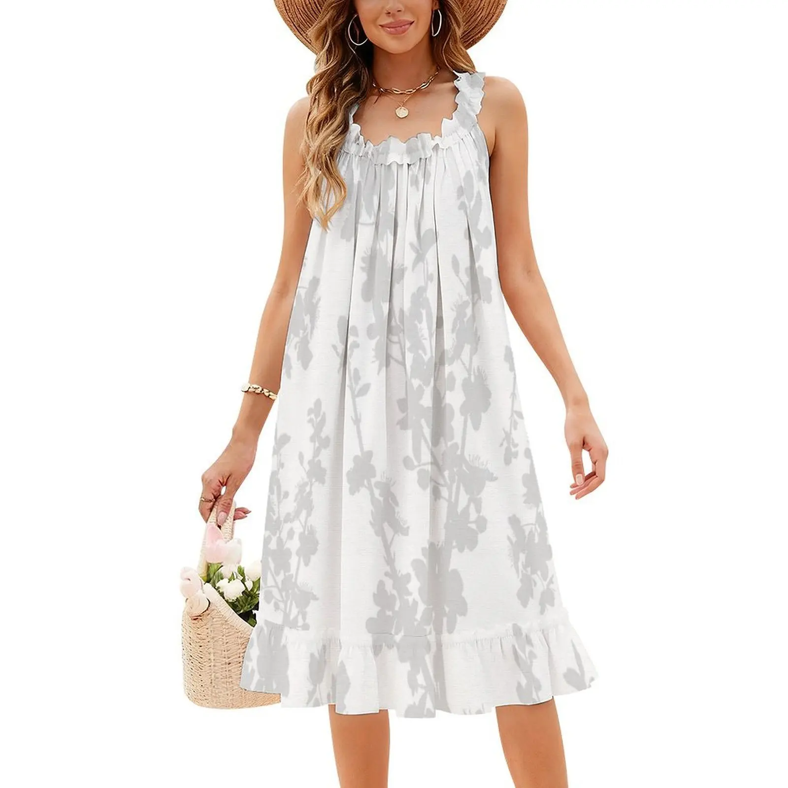 White And Gray Blossoms Sexy Vacation Dress For Women Beach Party Birthday Mini Dress Blossom Blossoms Home Flower Flowers