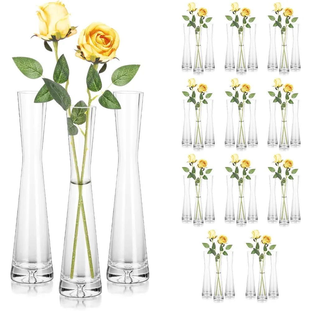 Glass vase Table decoration 36-piece set, handmade transparent small slender decorative minimalist slim vase, 9.64 inches