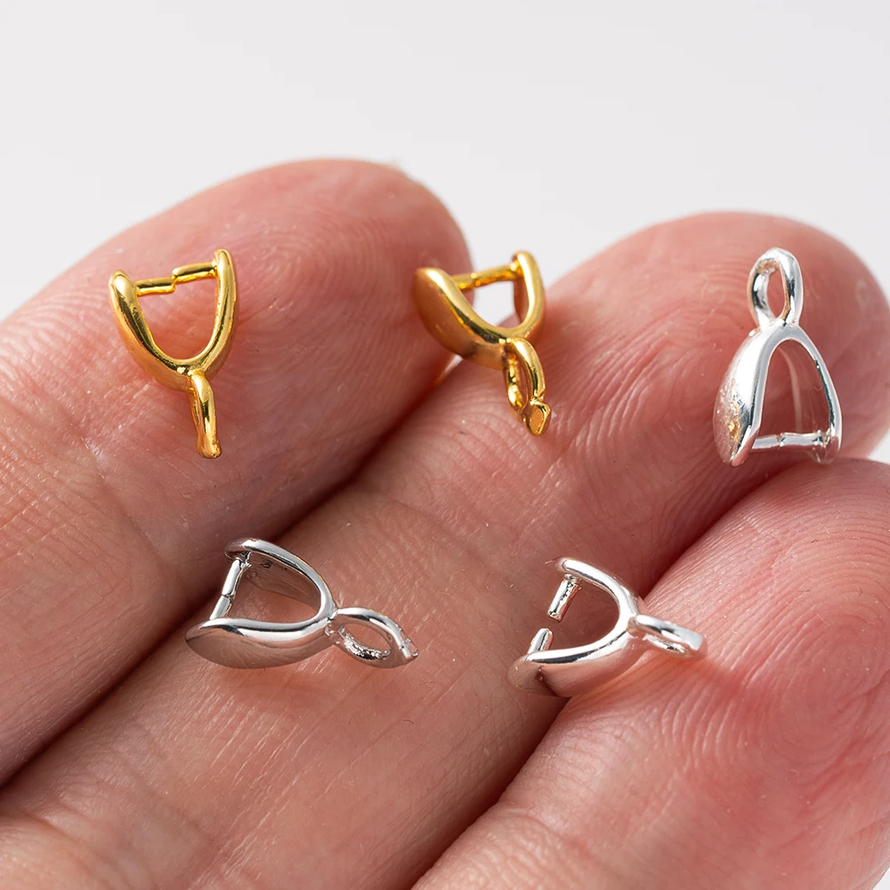 20pcs 18K Gold Plated Brass Pinch Clip Bail Clasp Dangle Charm Bead Pendant Connector Findings for DIY Bracelet Jewelry Making - view 6