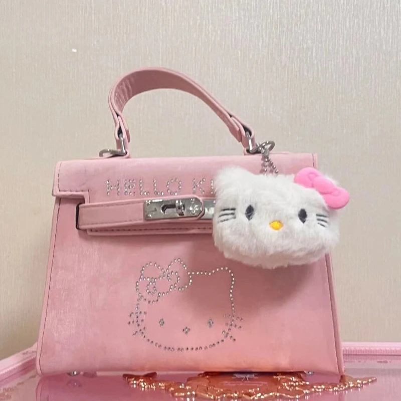 

Sanrio Hello Kitty Flash Diamond Bag Women's New Premium Textured Kelly Bag Fashion Messenger Bags Birthday Gifts For Women Girl