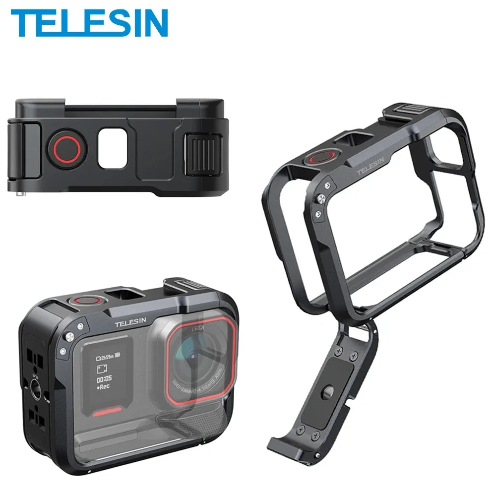 

Защитный корпус-клетка TELESIN из алюминиевого сплава для Insta360 Acepro/Acepro2 с двойным адаптером для холодных креплений, металлический корпус