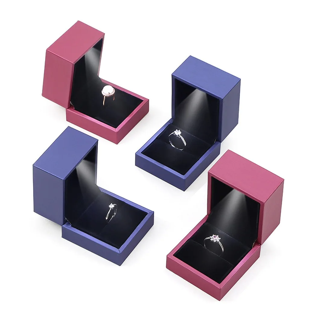 Pu Leather Box Built-In Led Ring Box Jewelry Box Pu Leather For Wedding Jewelry Storage Retail Display