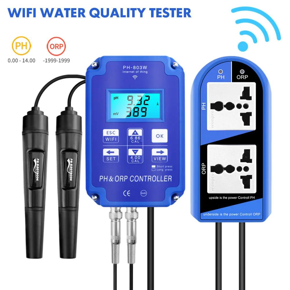 testador de qualidade da agua digital para hidroponia aquarium ph e orp controlador sonda substituivel bnc wi fi em 110v 220v 01