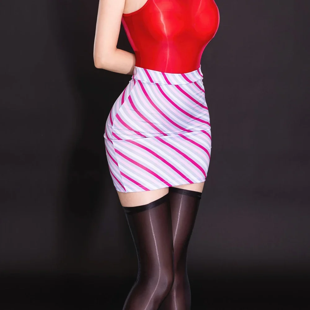 Women's Black High Waist Skirts Thin Sheer See Through Sexy MINI Skirt Sweet Girls Nightclub Professional Outfit Stripe Skirts