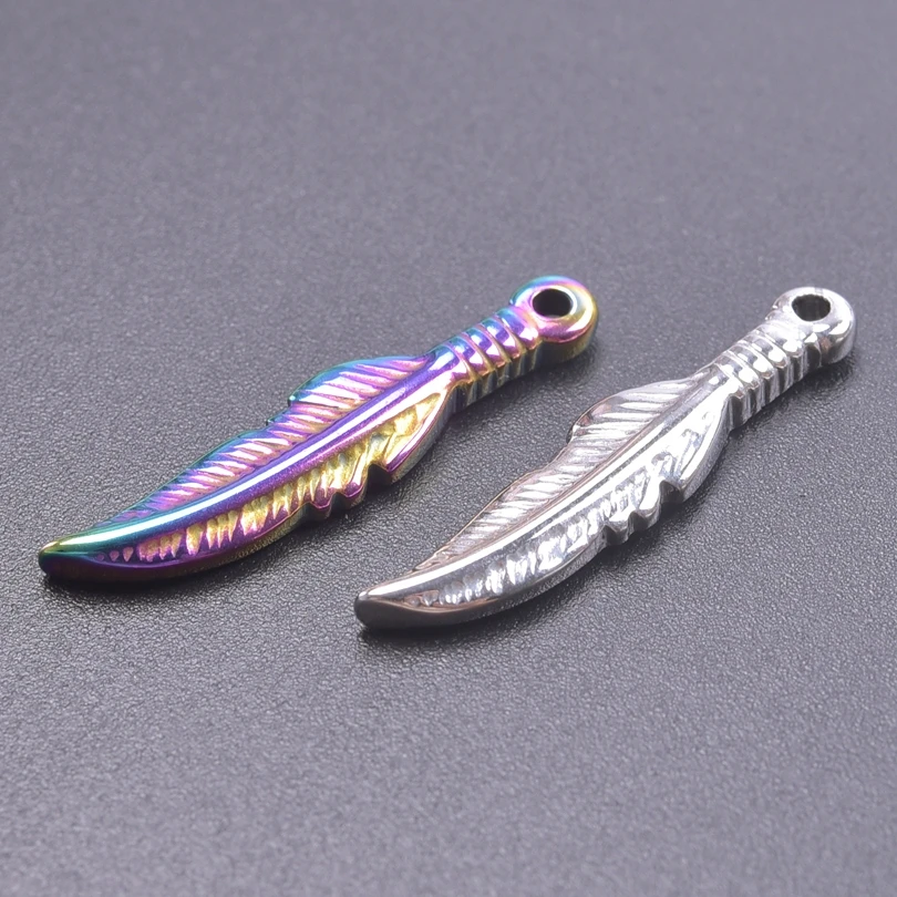 6pcs Vintage Feather Pendants Stainless Steel Charms For Jewelry Making Supplies Boho Materials Breloque Pour Fabrication Bijoux
