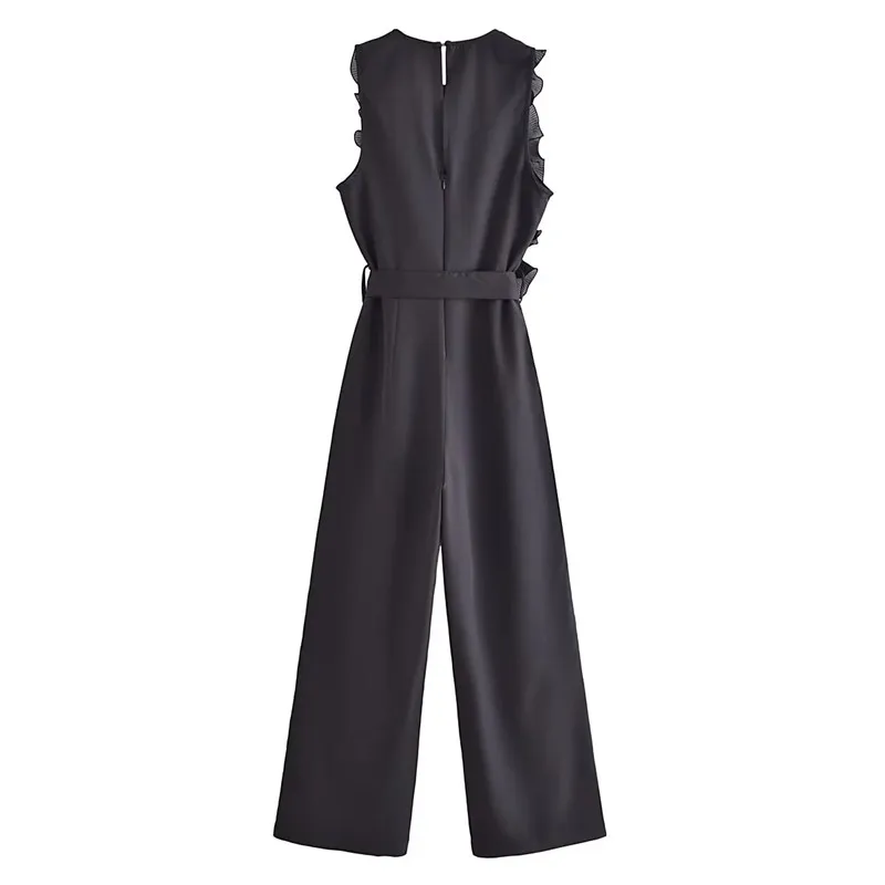 TRAF Ruffle Black Jumpsuit Women Elegant Long Jumpsuits Woman Sleeveless Party Autumn Woman Pleated jumpsuits Women\'s Overalls