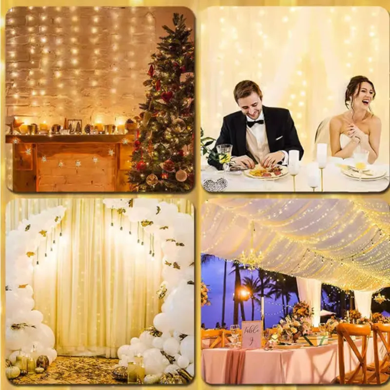 8 Modes USB Plug Christmas Curtain Lights New Year Party LED String Lights Home Wedding Birthday Holiday Room Decor Aesthetic