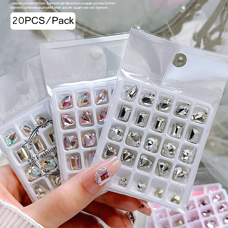 25PCS 3D Glass Nail Art Decoration Crystal Pointed Bottomed Rhinestones Biżuteria Akcesoria Części Manicure Decor Supplies Materiał