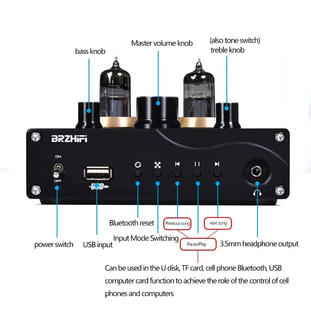 ES9023 DAC Tube Headphone Amplifier 6J3 Bluetooth 5.0 HiFi Home Sound Amplifier TL072C Vacuum Tube Preamplifier U Disk TF Card