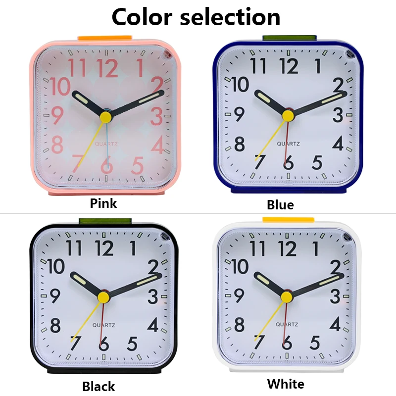1pc Simple Night Light Small Alarm Clock, Bedside Desktop with Snooze Function Household Creative Plastic Quartz Clock