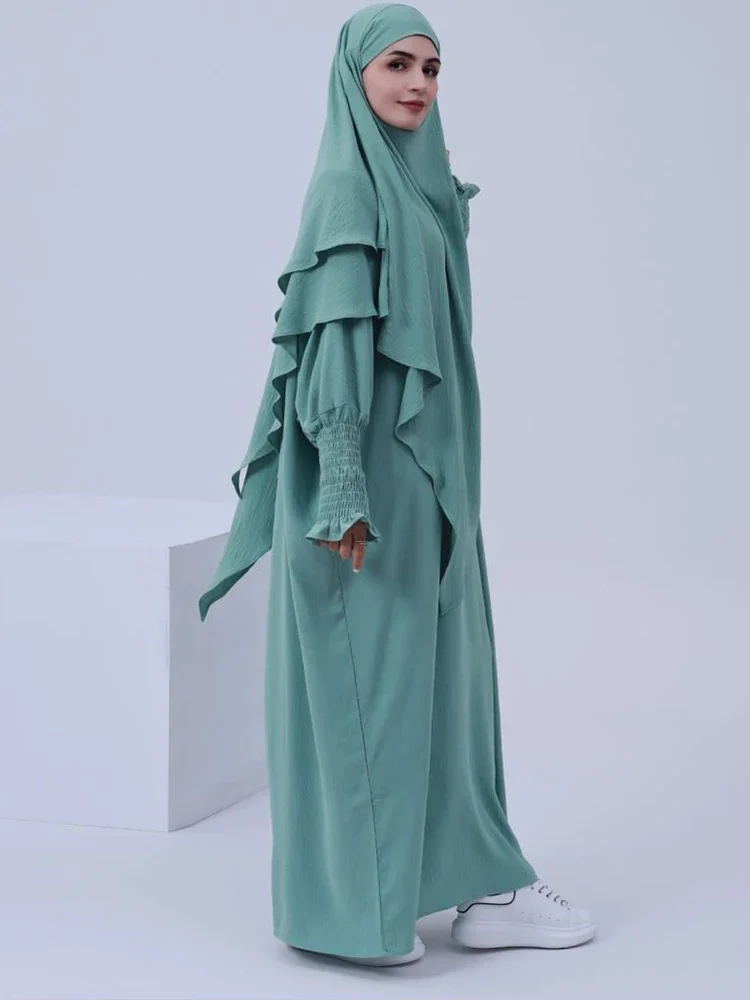Eid Donne Musulmane Abaya Lungo Khimar Vestito 2 Pezzi Set Indumento di Preghiera Abaya Hijab Copertura Completa Veste Ramadan Caftano Djellaba 2025