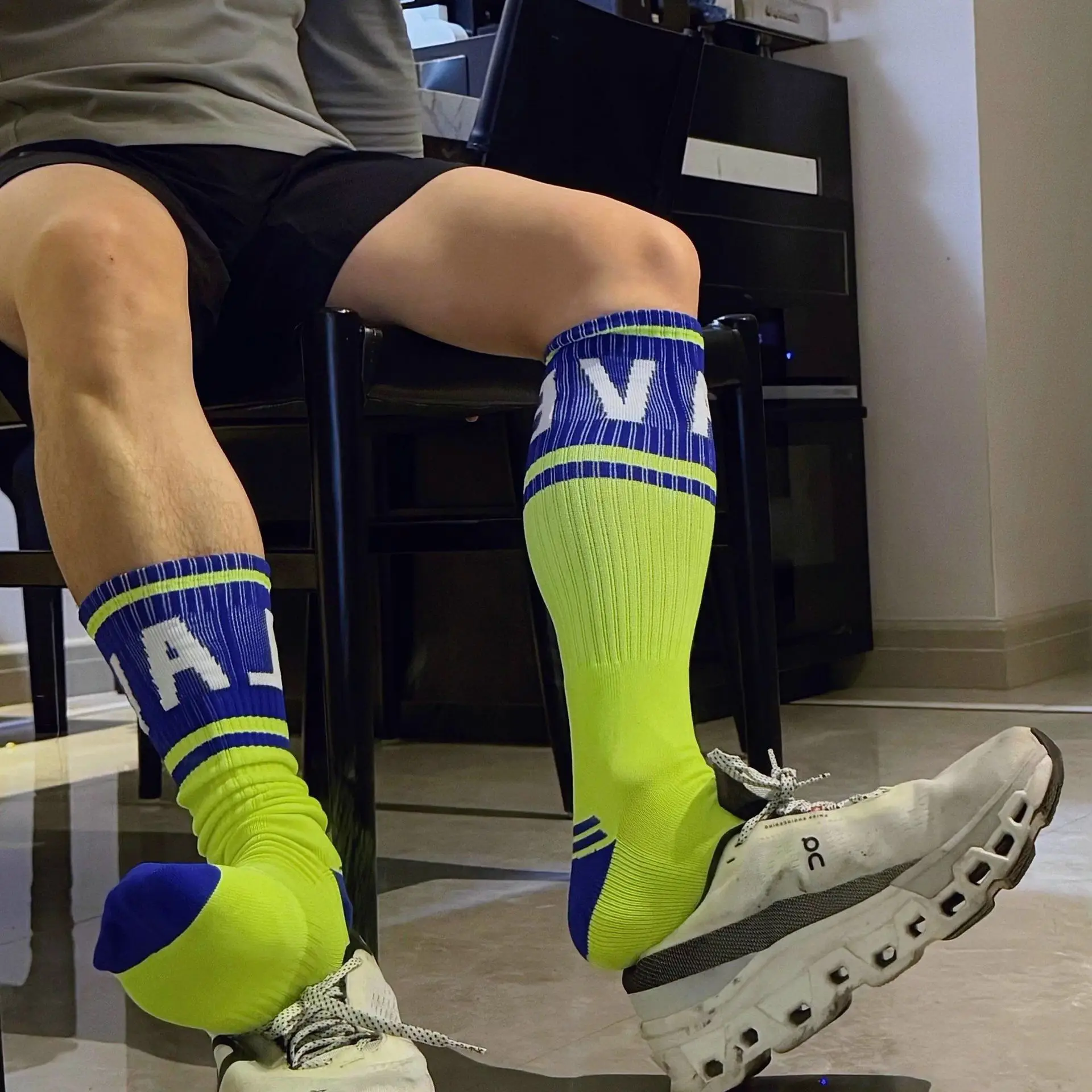 

D.M Men's Socks High Socks Sexy Gay Top Sports Fitness Football Socks Alphabet Sexy Nylon Stockings Personality Master Fashion