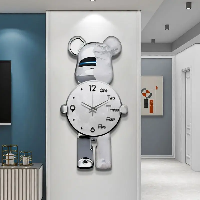 Relojes de pared de oso estéticos, reloj de oso violento único, reloj de pared silencioso a la moda, decoración de lujo para sala de estar, reloj de